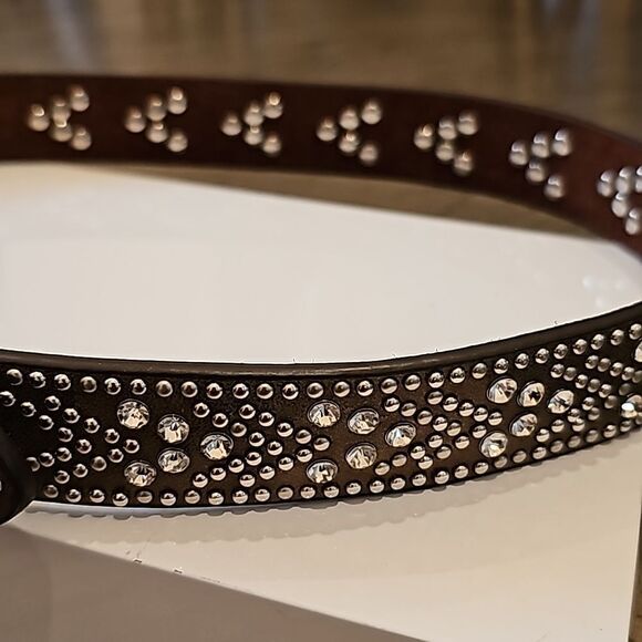 Brown leather studded belt girls size XS-S New no tag - Picture 3 of 8